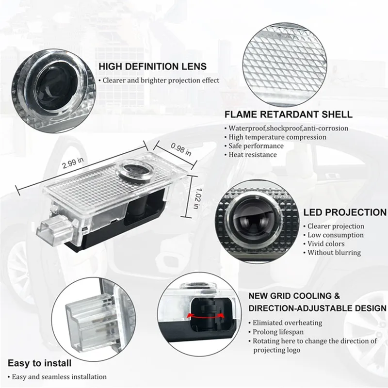 2Pcs Car Projector Door Emblem LED Lights Welcome Lamp For MINI R50 R52 R53 R56 R57 R58 R60 F55 F56 R5 R53 Works JCW Accessories