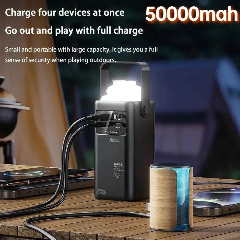 باور بانك 22.5 وات شحن سريع باور بانك 50000 مللي أمبير 4 في 1 كابل آيفون هواوي سامسونج للتخييم في الهواء الطلق محمول مع مصباح يدوي #1