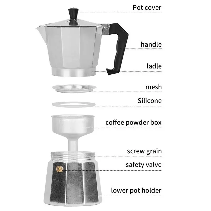 Cafetière expresso manuelle, pot de moka, percolateur de café, ustensiles de brasseur de moka en aluminium, cuisinière de camping, 73