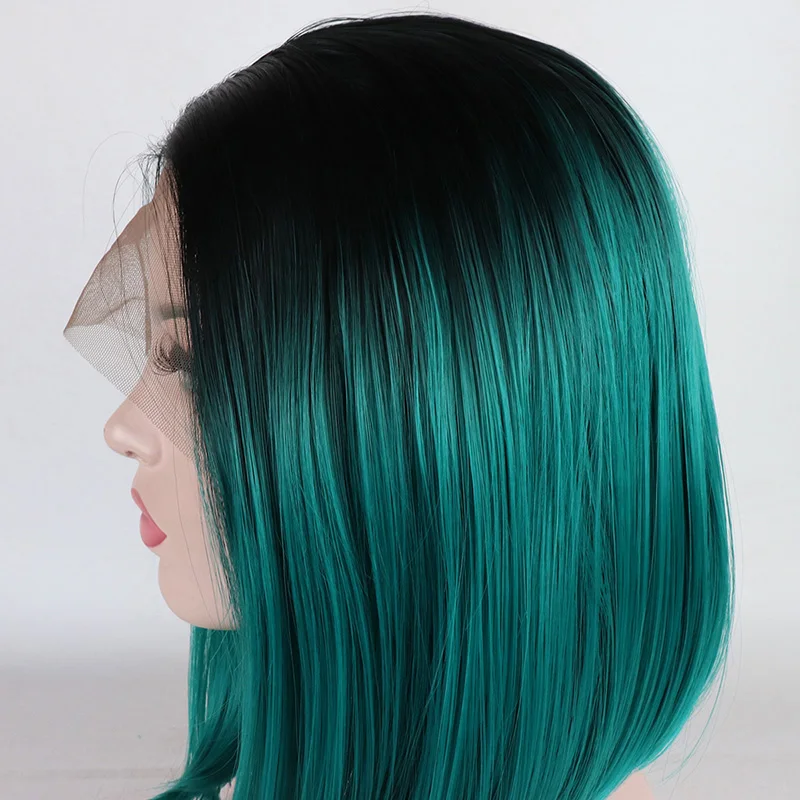 

Мягкий 180 Плотность Короткий Боб Ombre Зеленый Шелковистый Прямой Парик Фронта Шнурка Для Женщин Детские Волосы Бесклеевые Предварительно Сорванные Жаростойкие