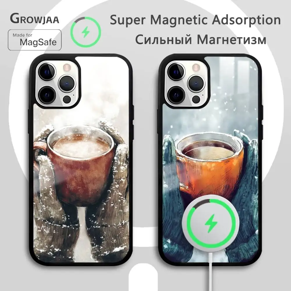 

Warm Coffee phone case for iPhone 17 16 15 14 13 12 11 Pro Max Plus Mini Magsafe Magnetic Wireless Mirror Funda