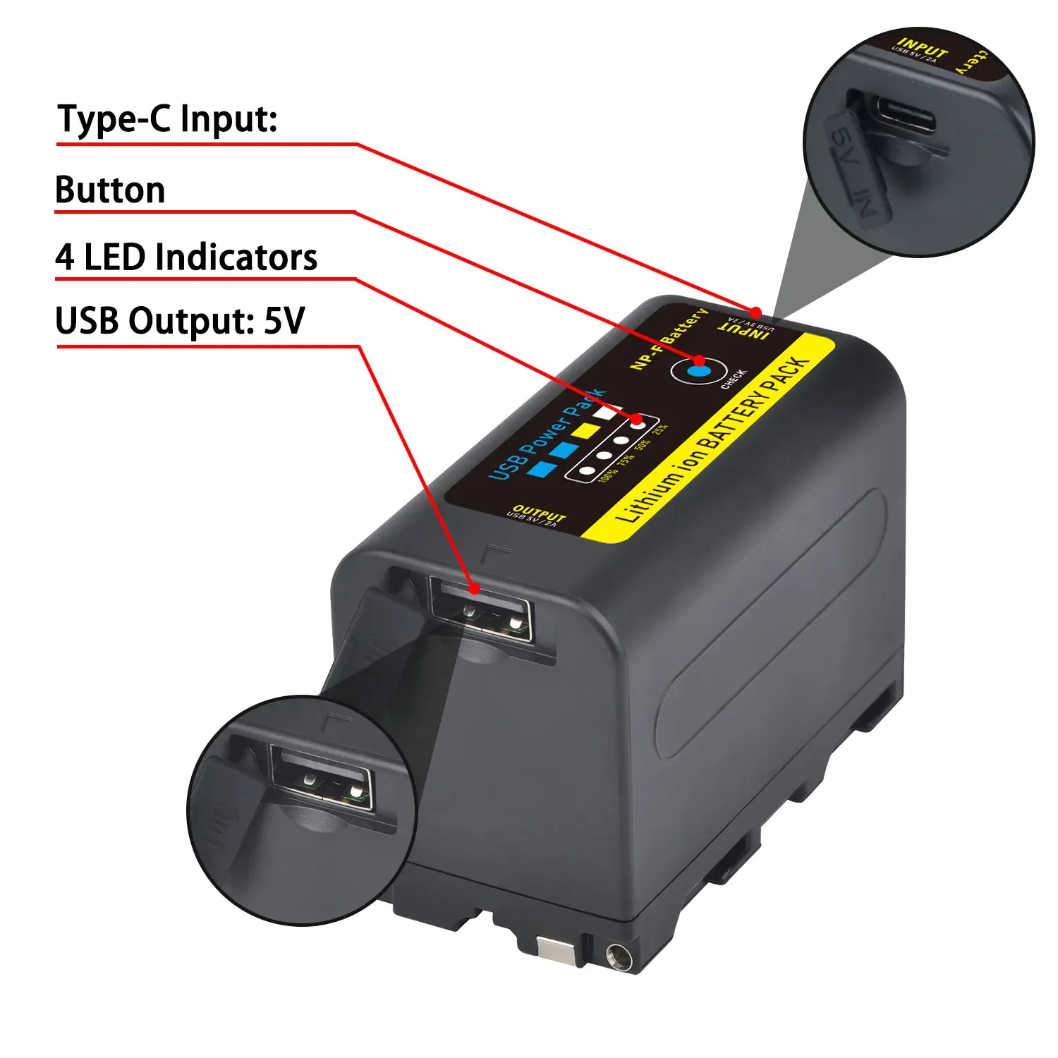 Batmax 6400mAh NP F750 NP F770 LED Power Indicator battery with Type C Port for Sony NP F960 F970 NP-F550 CCD-TRV58 V1J battery