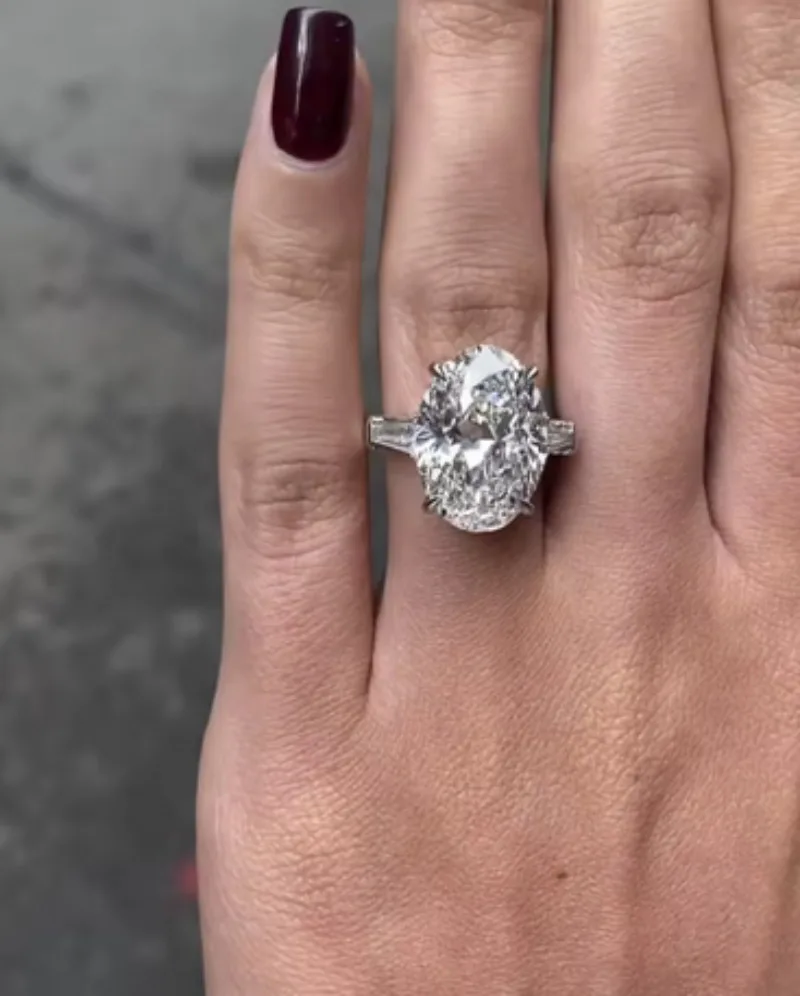高級シルバーカラーリング指結婚式婚約カクテル女性ビッグ 5ct オーバルジルコンリングファインジュエリー 1