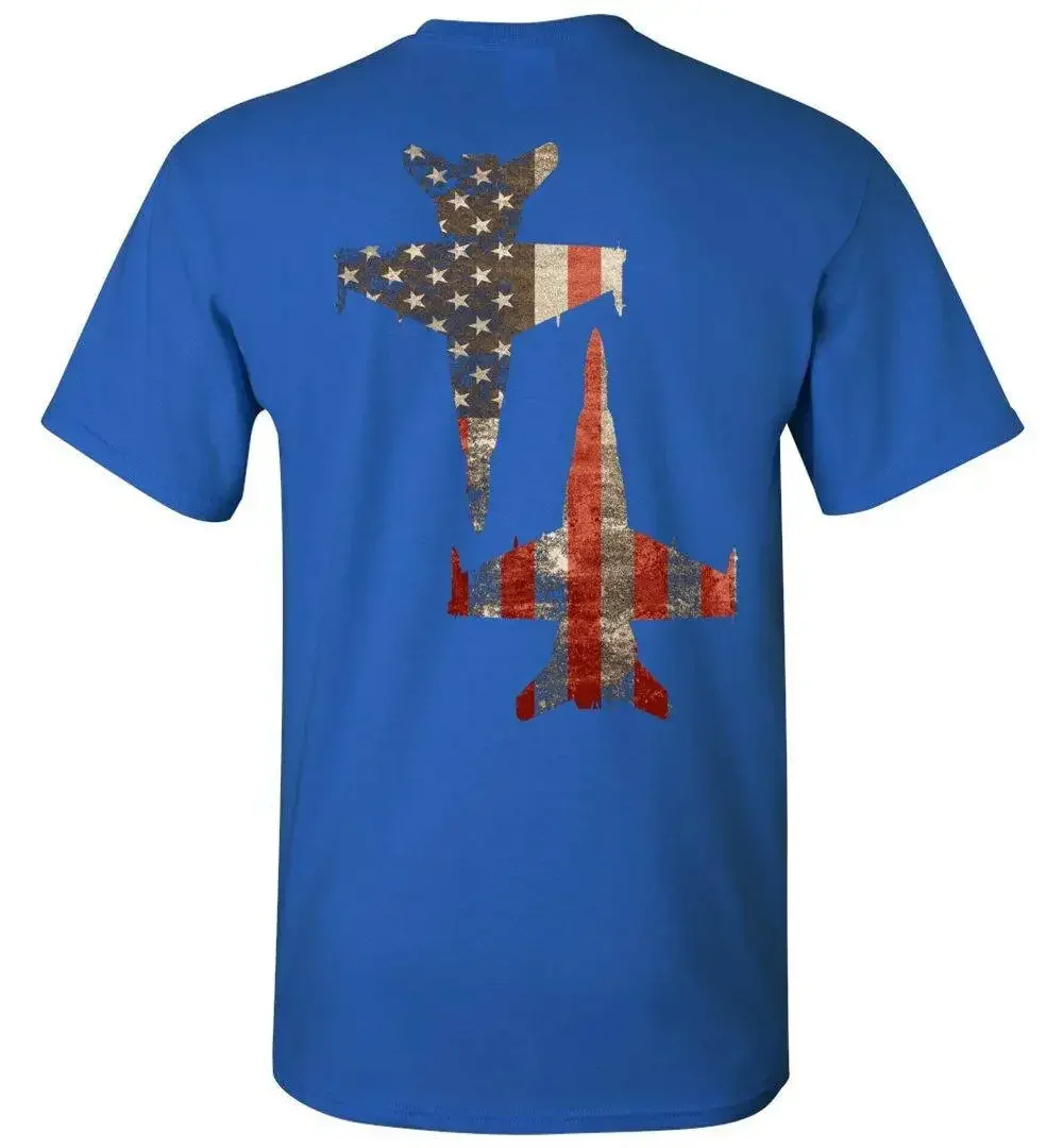 American Flag F/A-18 Super Hornet Fighter and Attack Aircraft T Shirt 100% Cotton Short Sleeve O-Neck Casual T-shirts Size S-3XL