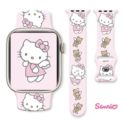Sanrio Hello Kitty Strap for Apple Watch 9 8 7 SE 6 Silicone Band Replaceable Bracelet for iWatch 45mm 42mm 41mm 40mm Watchband