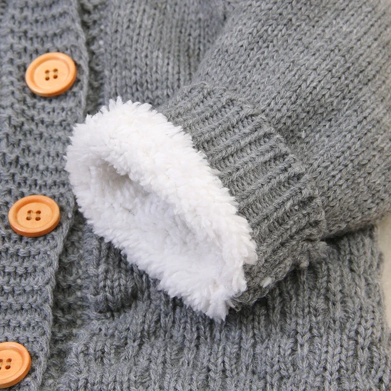 Baby Romper Long Sleeve Winter Warm Knit Newborn Infant Fleece Jumpsuit Toddler Boy Girl Clothes Outfit Fashion Hooded Cute Ears