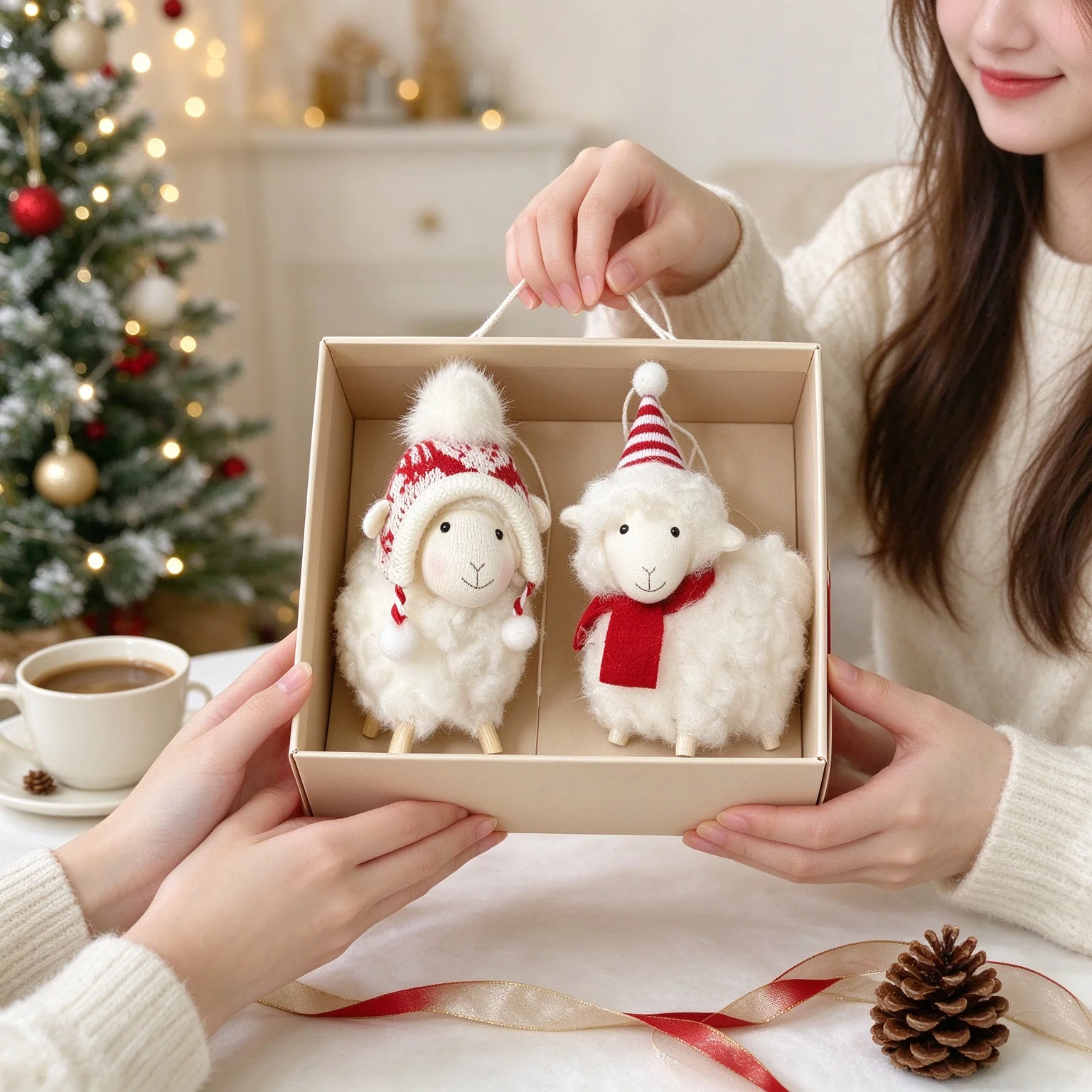 2pcs New Christmas Aries Ins Style Creative Christmas Tree Pendant Christmas Curly Sheep Ornament Festival Exquisite Gift