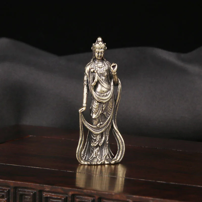 Statue de Guanyin compassion en laiton CH, ornement de bureau, culte religieuse, Statue de Bodhisattva, artefacts littéraires et anciens en Bronze