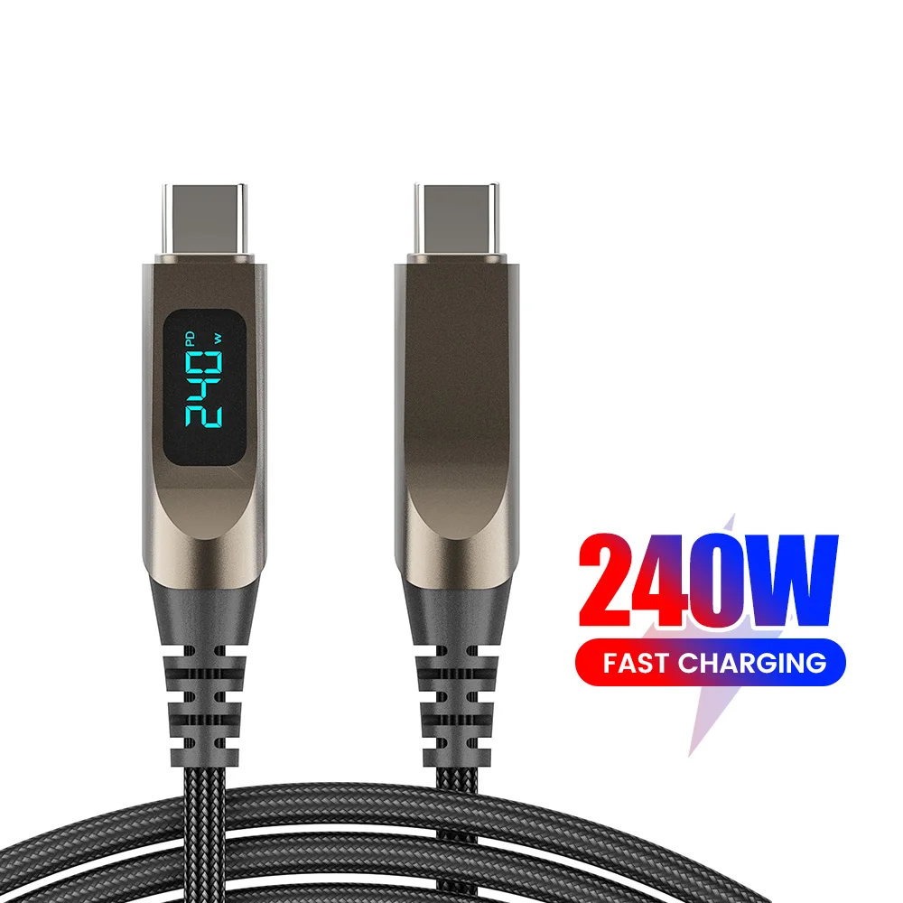 Cabo de Carregamento Rápido PD 240W Tipo C para Tipo C com Display Digital para iPhone 15 16 17 Samsung Huawei Xiaomi Cabo USB C