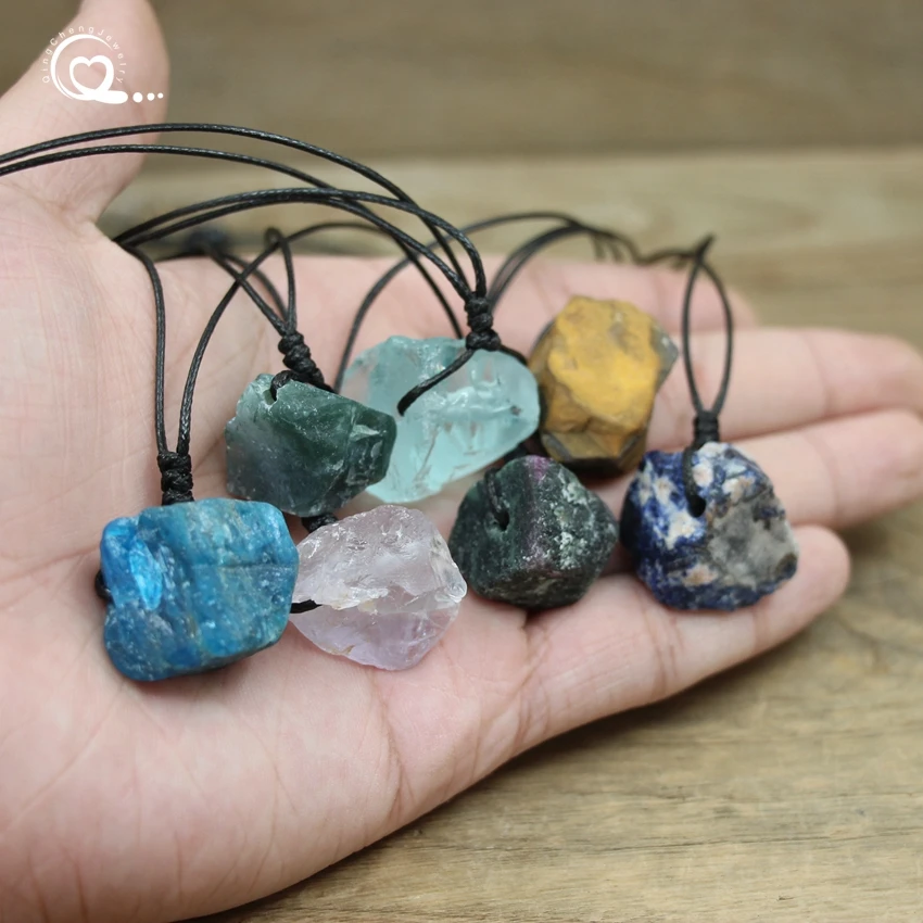 Healing Crystal Reiki Mineral Pendants Necklace,Natural Raw Stone Labradorite Prehnites Amazonite Sodalite Quartz Jewelry,QC3015