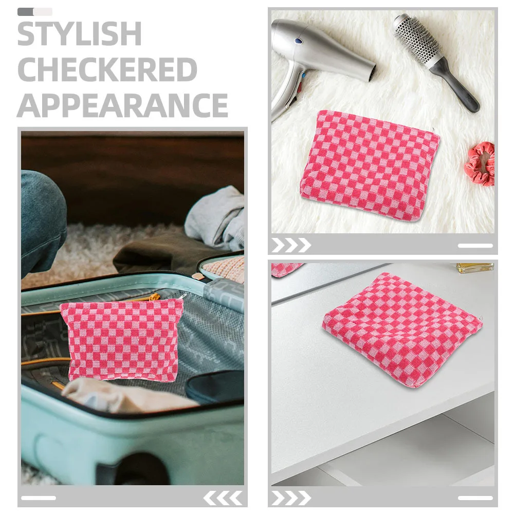 

2Pcs Checkered Makeup Organizer Bags Travel Pouches Large Capacity Women Makeup Brush Bags Pad Storage Bag