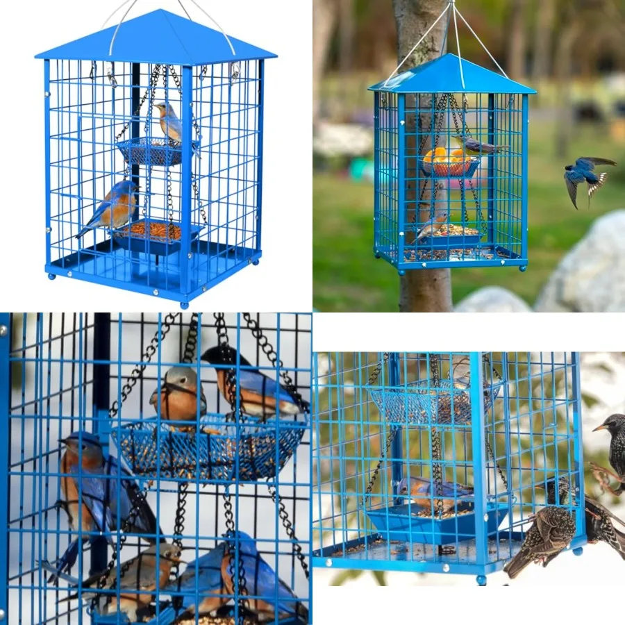 

bird Feeders Squirrel-Proof, 7 lbs, Large Heavy Metal Caged Mealworms Bird Feeders for Outside, Weatherproof Wild Bird Feeder,