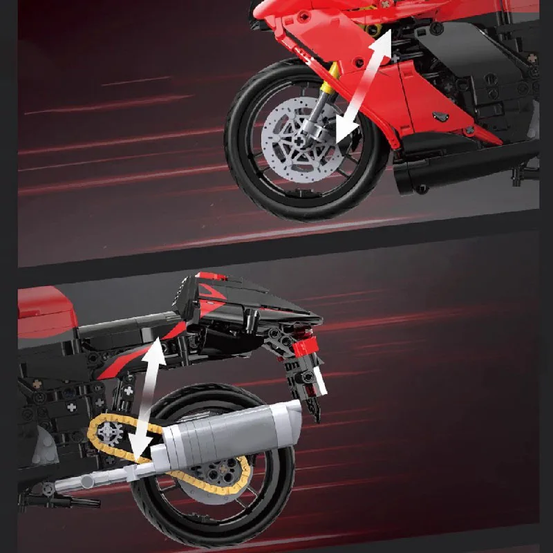 1043 unidades ﻿   Technik auto preto e vermelho conjunto de blocos de construção de moto, kit de modelo de veículo esportivo de supercarro de velocidade brinquedos menino presente adulto