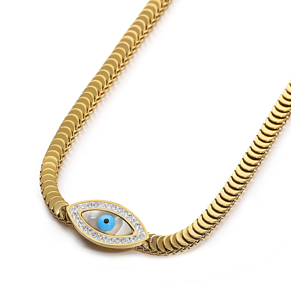 Greatera Stainless Steel Shell Evil Eye Pendant Necklaces for Women Gold Plated Metal Chain Necklace Waterproof Jewelry 2023