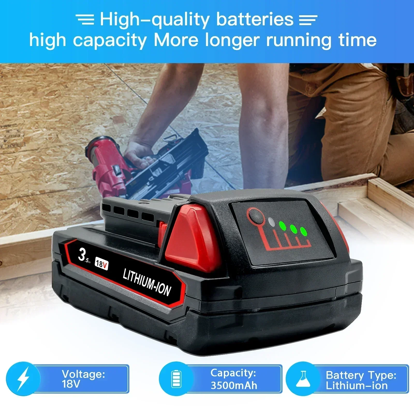 SU 3500mAh Battery For Milwaukee M18 18V 48-11-1815 48-11-1820  48-11-1840 48-11-1841 48-11-1850 Cordless Power Tools Battery