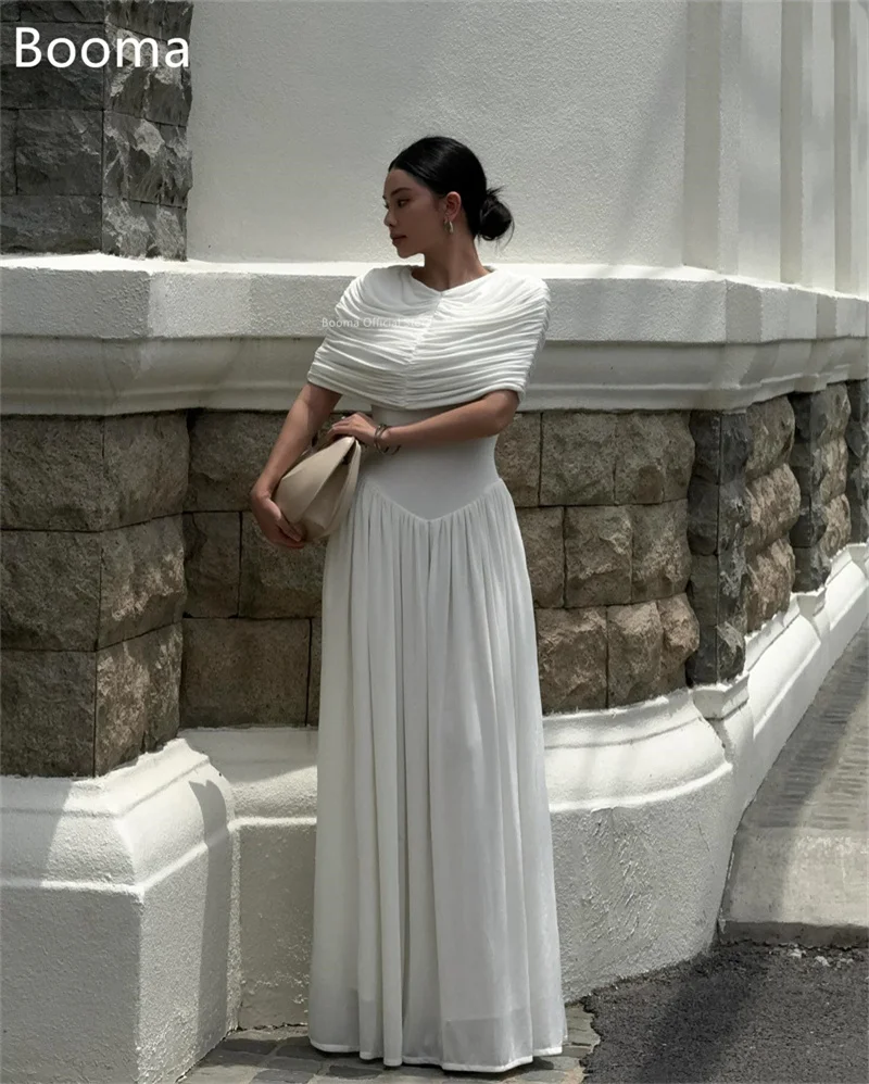 Booma A ライン O ネックロングシンプルなウェディングドレスプリーツエレガントなフロアフリート花嫁ドレスカスタムメイド 2025