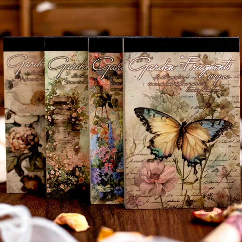 100pcs/pack Garden Whisper Series Retro Handbook Tearable Material Paper Creative DIY Handmade Scrapbook Aesthetic Craft Paper