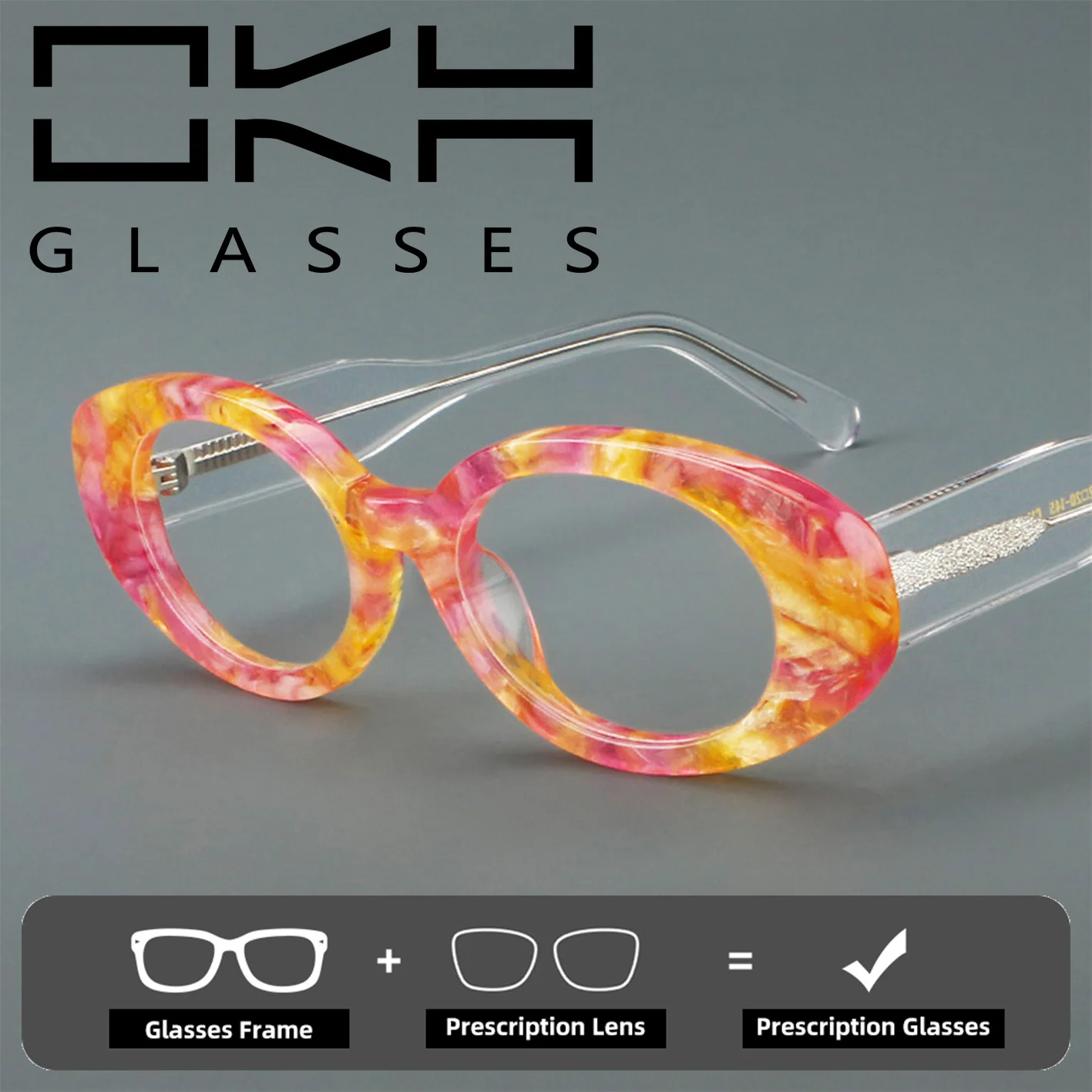 OKH Women Fashion Acetate Eyewear Vintage Oval Shape Tortoiseshell Pattern Prescription Optical Glasses Frame For Daily