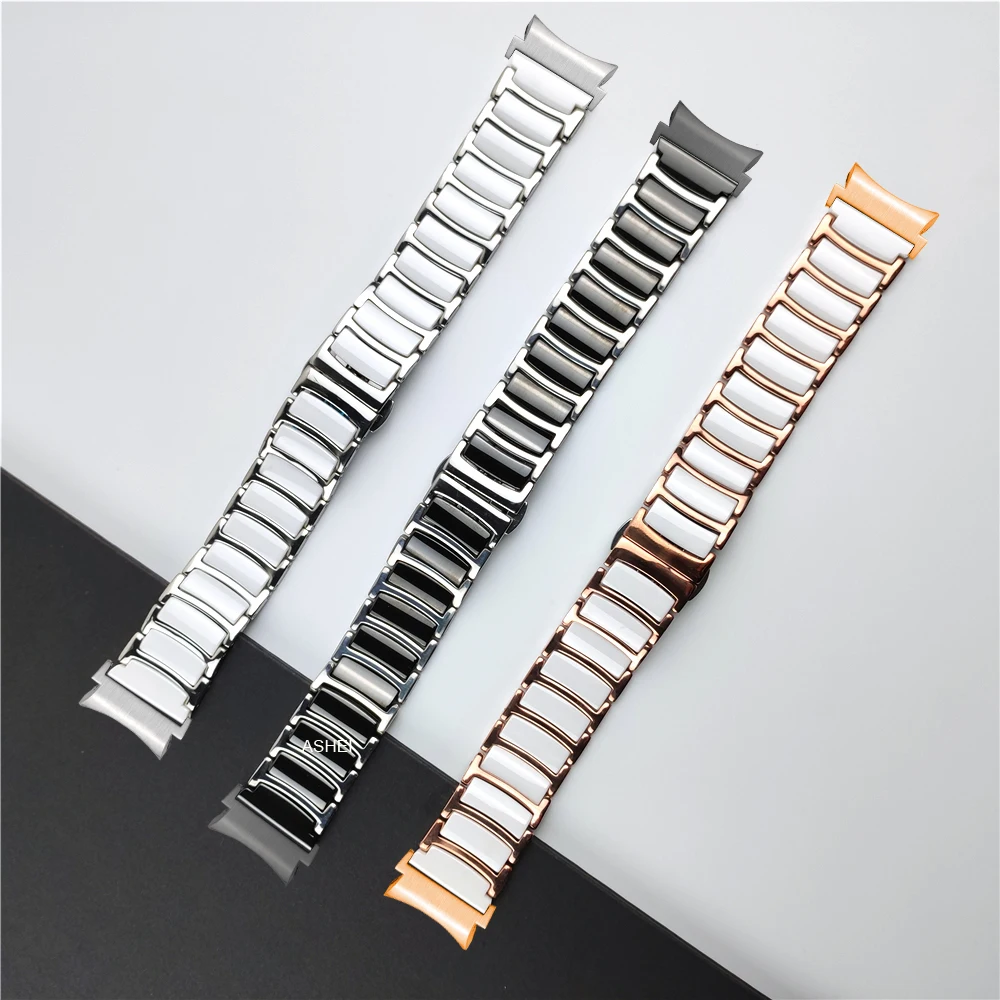 For Samsung Galaxy Watch 5 Pro 45mm Watch 4 5 44mm 40mm Classic 46mm 42mm No Gaps Stainless steel ceramic Band Curved End strap