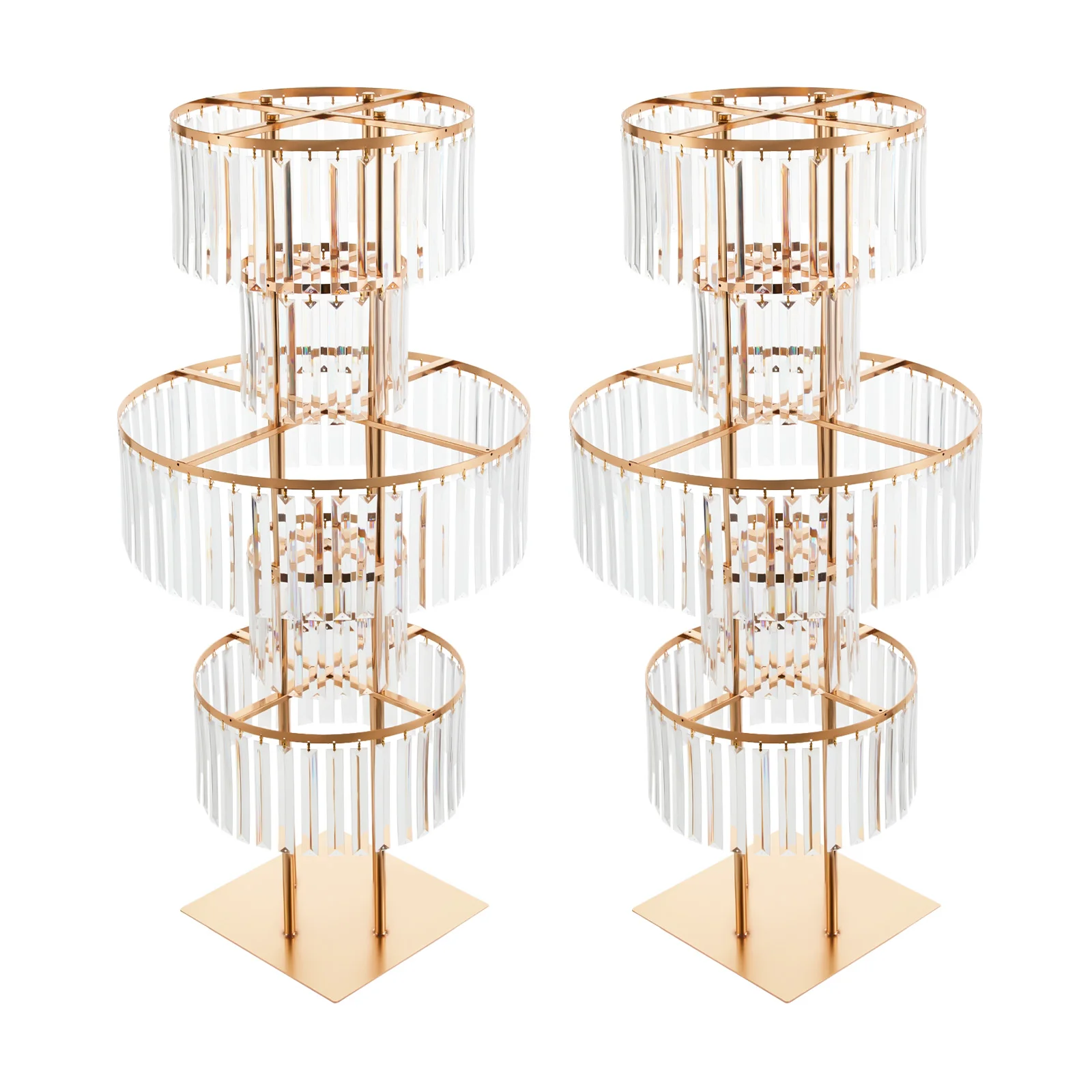 5-Tier Crystal Wedding Flower Stand, Waterfall Crystal Plant Stand, Metal Acrylic Gold Display Rack for Home, Garden, Event