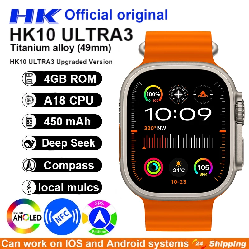 

Новые умные часы HK10 ULTRA 3 MAX 2025 49 мм HD AMOLED 4G ROM Bluetooth Сетевой звонок Робот Часы NFC Компас Смарт-часы Мужчины Женщины