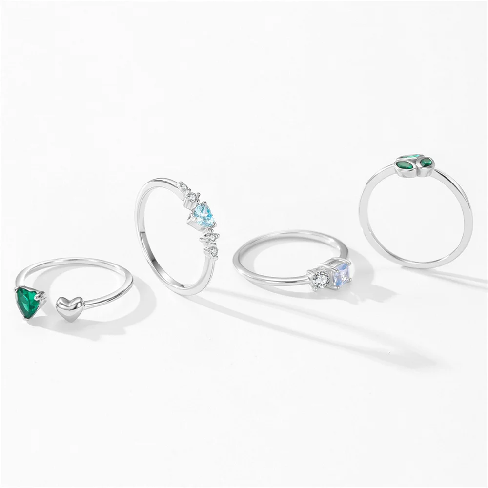 

S925 Sterling Silver Elegant Women's Emerald Heart - Shaped Open Ring Niche Simple Jewelry