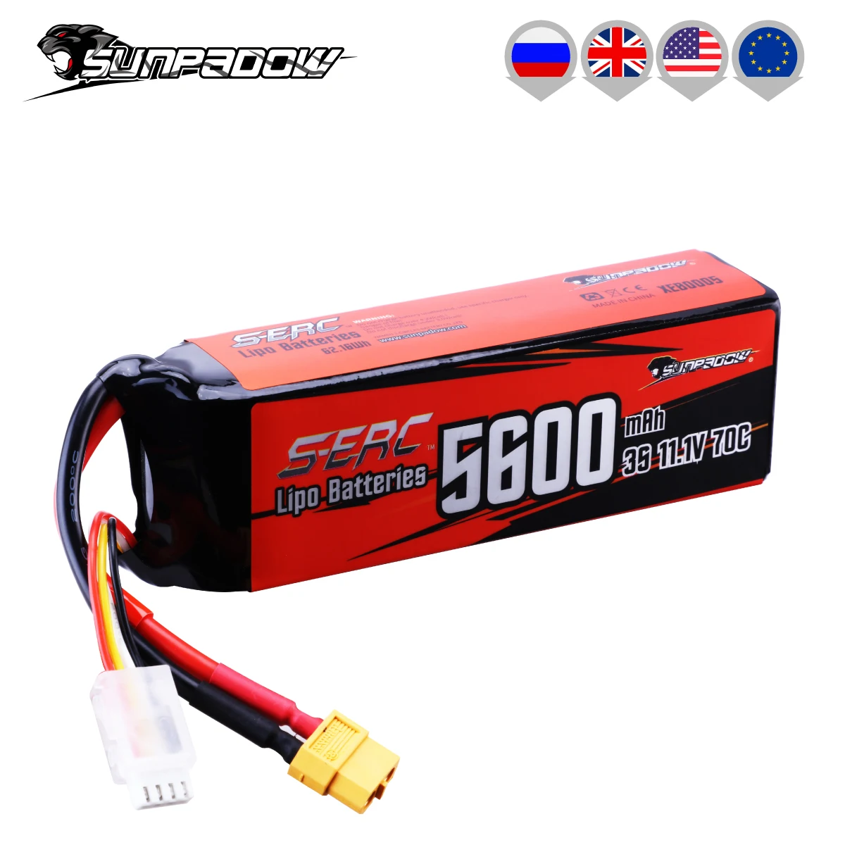 SUNPADOW 3S Lipo Battery for 11.1V 5600mAh 70C with XT60 Plug with RC Vehicles Buggy Truggy Crawler Monster Truck Car Hobby