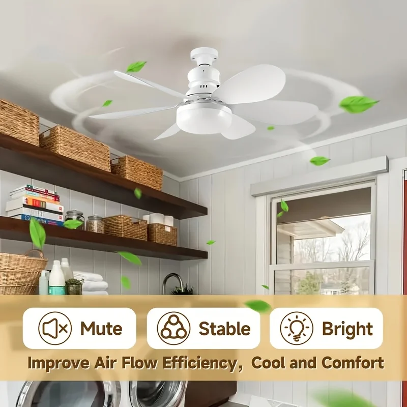 20.5/16.5 Inch Ceiling Fan Light E27 Remote 40W LED 3 Speed Silent 3 Color Dimmable Tool Free Install For Bedroom Kitchen Office