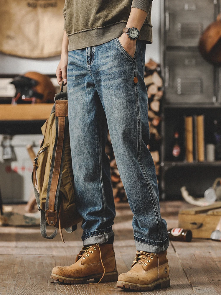 

Fall Men's Loose Straight Leg Jeans Classic Stone Waed Casual Trousers Autumn Spring Faion Brand Jeans Youth Casual Wear