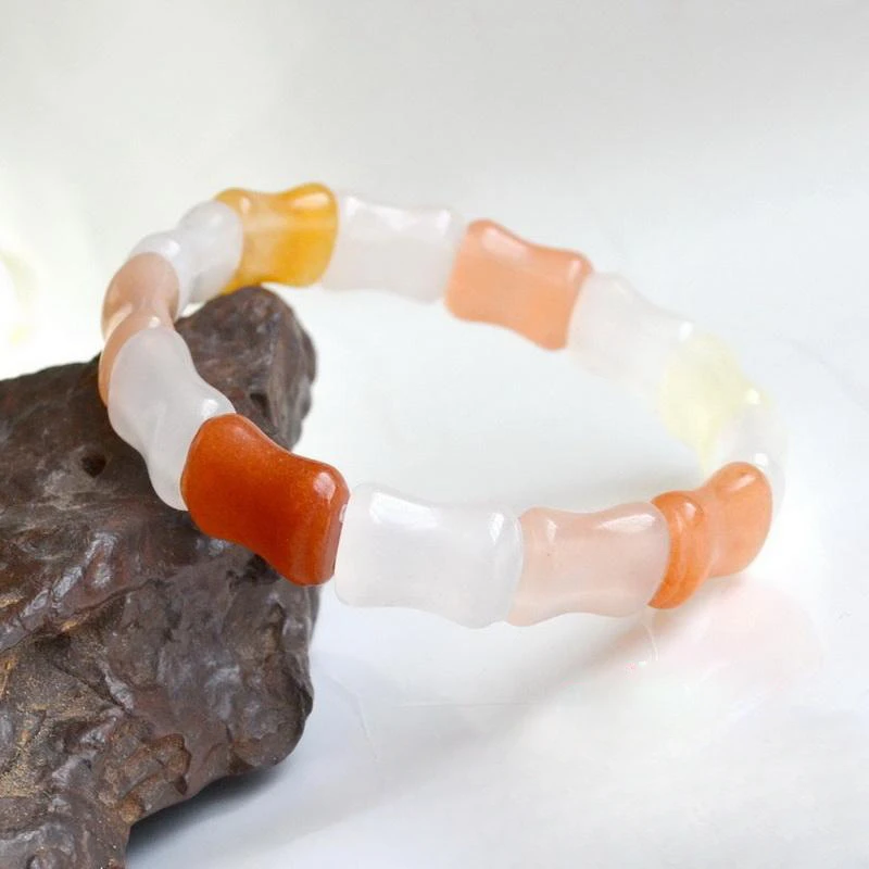 Natural Gold Silk Jade Bracelet, Pink Bamboo Section, Hand Row, Rising Men's and Women's Models