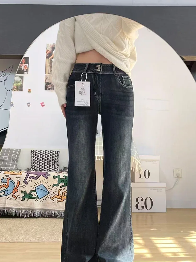 Jean crayon rétro Waed Fce doublé taille haute pour femme, pantalon amincissant, longueur au sol, nouvelle collection hiver