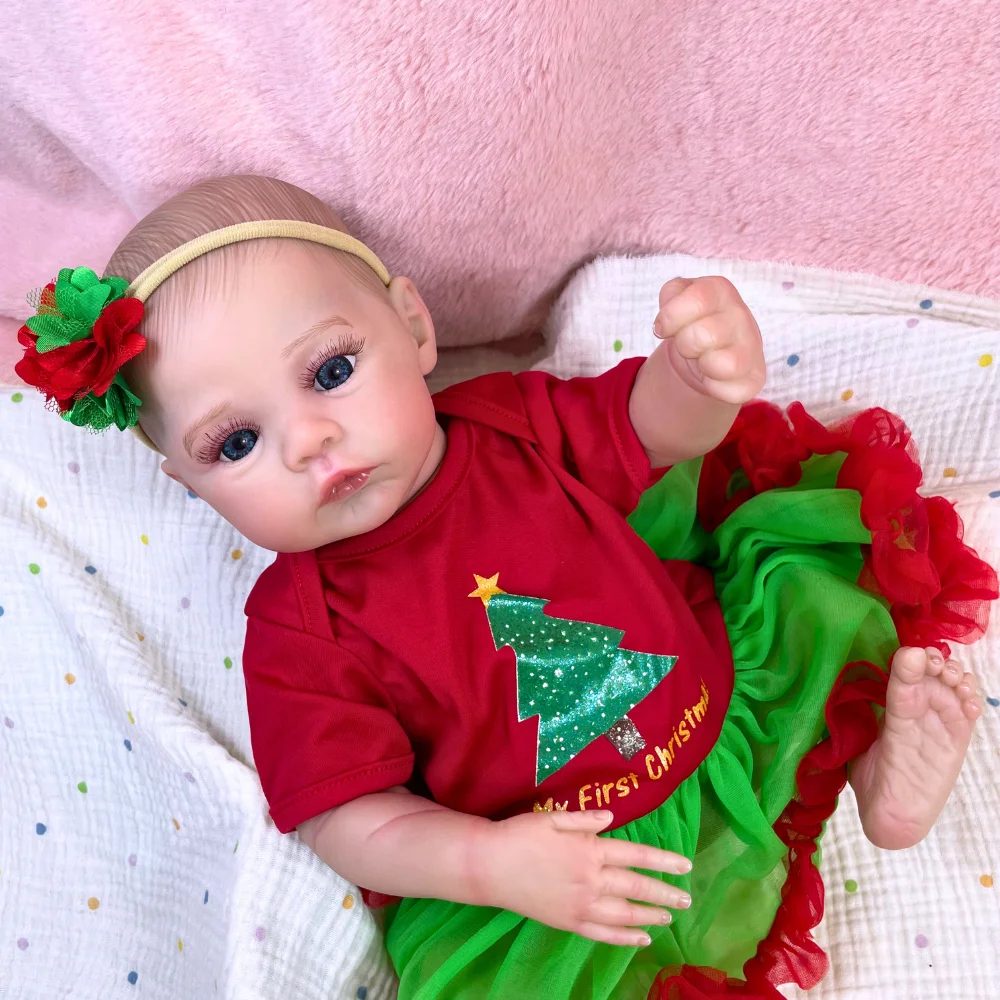 MRB 18인치 메도우 리본 베이비돌 신생아 사이즈 풀 비닐 바디 여자아이 세탁 가능 3D 피부 가시혈관 인형 크리스마스 선물 장난감