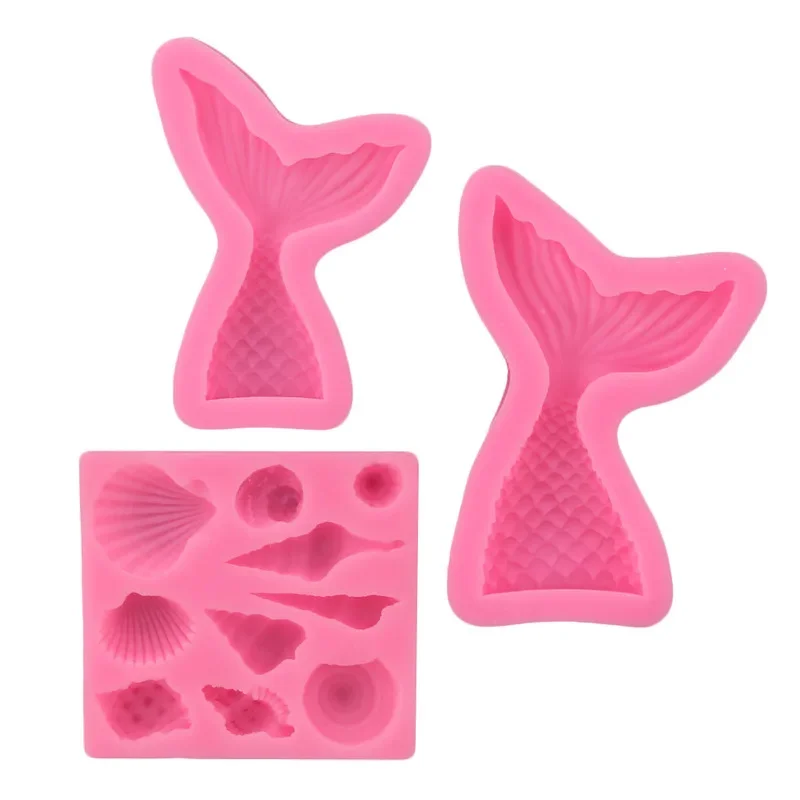 DIY Lovely Shell Starfish Conch Sea Silicone Mold Fish Mermaid Tail Fondant Cake Decorating Tools Soap Mold Cake Chocolate Tools