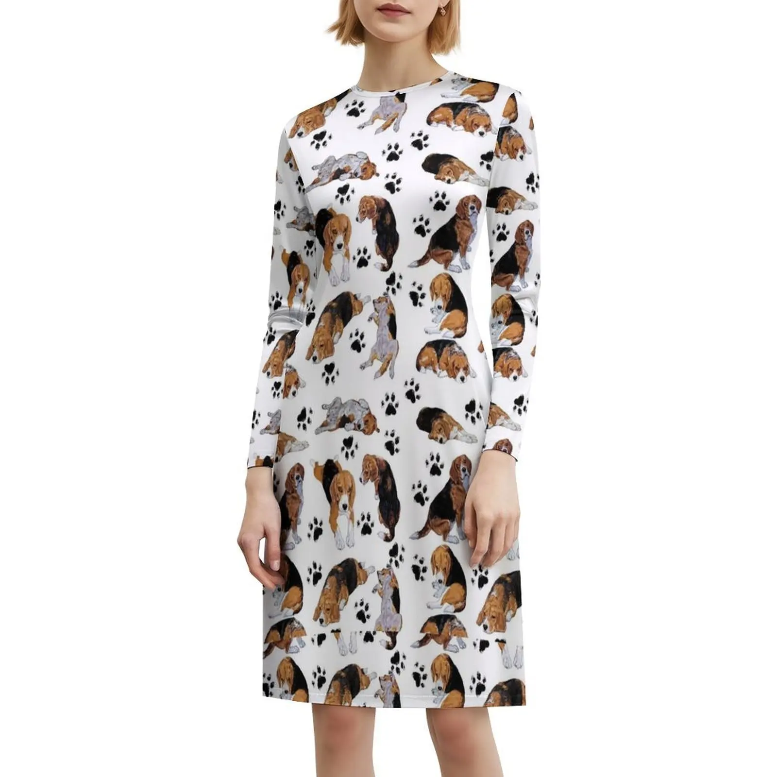 فستان Beagle Bliss بنمط كوري للنساء فستان كاجوال أنيق للحفلات أو الارتداء اليومي تصميمات Beagle لمحبي Beagle