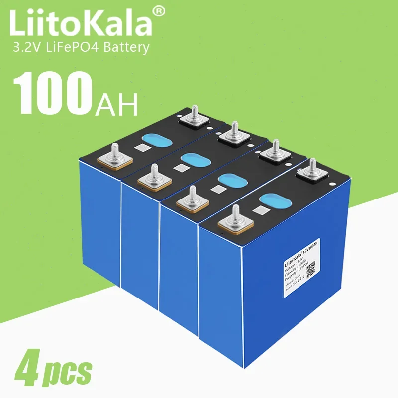 4pcs LiitoKala 3.2V 100Ah Lifepo4 Rechargeable battery High power Car motor DIY12v24v Electric boat RV Inverter Solar wind energ