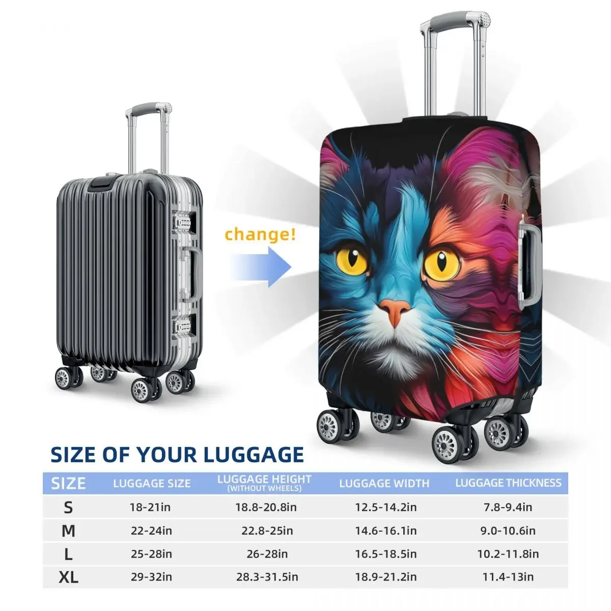 Painting Cat Suitcase Cover Colorful Animal Print Strectch Cruise Trip Protector Luggage Case Holiday