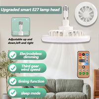 Ceiling Fan Lamp With Remote Control E27 Infinitely Adjustable Base Silent Noise 3 Speeds Wind Speed Adjustment LED Light 85-265