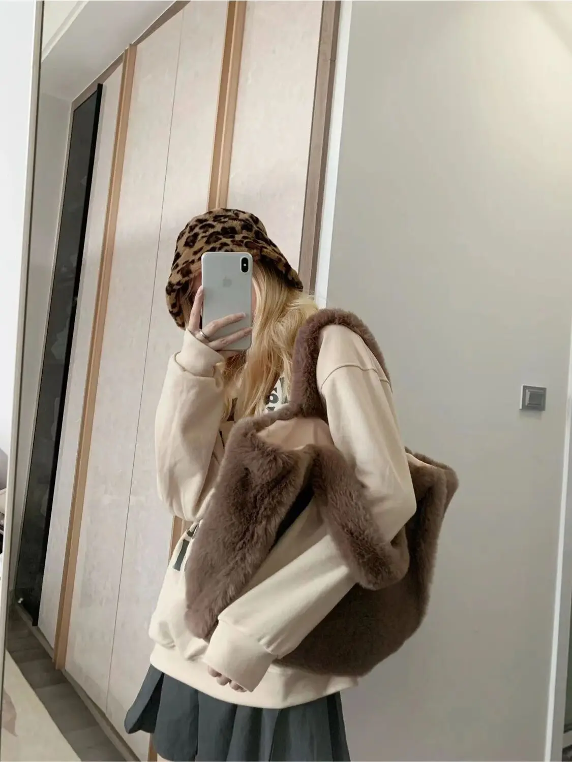 JIAERDI Plush Tote Bag Women 2023 Autumn Vintage Fur Soft Large Capacity Coffee Shoulder Bag Female Retro Y2k Handbag Aesthetic