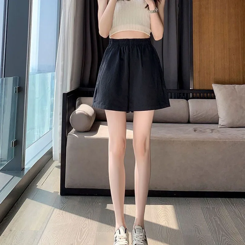 Lucyever Summer Shorts for Women Solid Color Casual Loose Wide Leg Short Pants Woman All-Match Simple Beach Shorts Female 2024