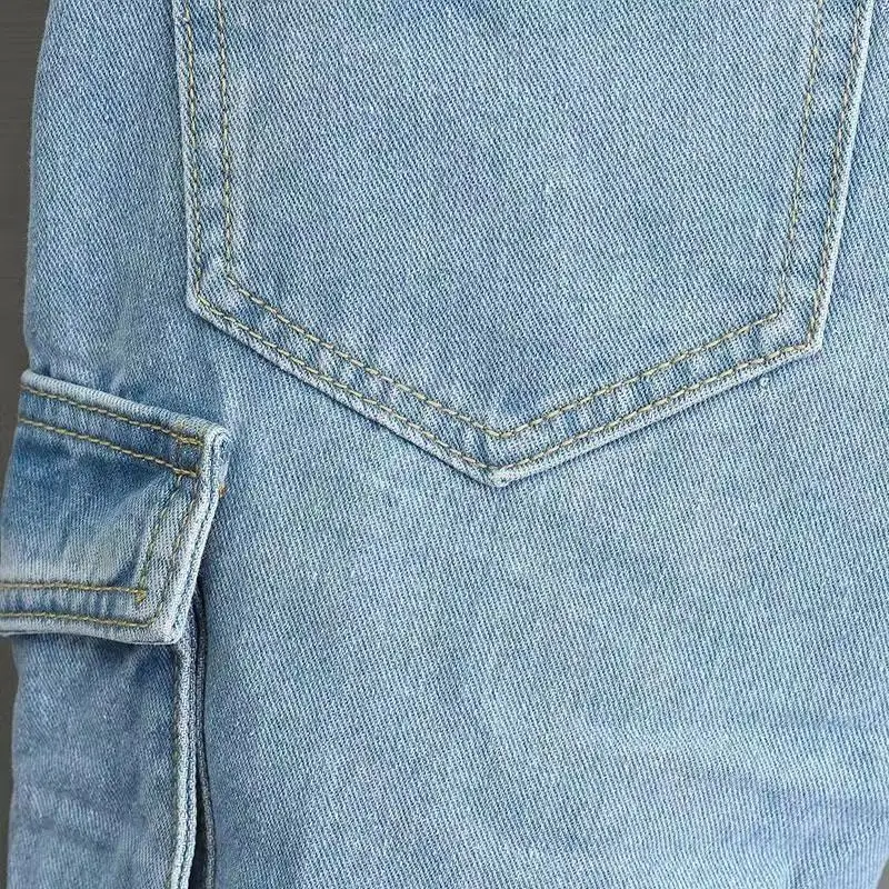 Sesso all'aperto cavallo aperto pantaloni Cargo erotici estate Multi-tasca abbigliamento da lavoro Jeans pantaloncini uomo pantaloni larghi della tuta Denim Y2k Streetwear