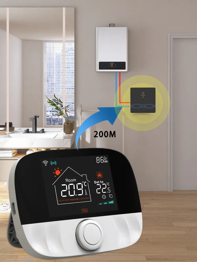 Tuya Kabelloser Thermostat RF433 Smart WiFi Fußbodenheizung für Gaskessel, batterie- und USB-Typ-C-Kabel-betrieben, Tuya programmierbarer Temperaturregler mit 220V-Empfänger, unterstützt