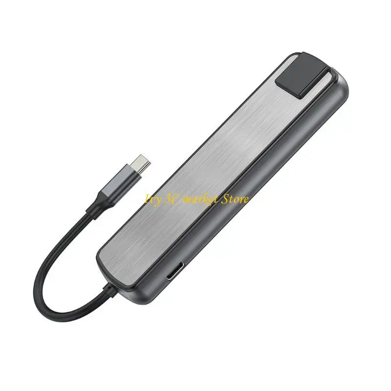

D7YC 6 in 1 Auminum Docking Station USB C to USB3.0 PD60W Gigabits Ethernet Port Adapter USB C Hub for Laptop Accessories