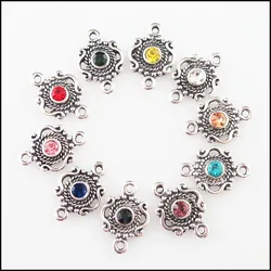 Fashion 20Pcs Mixed Crystal Tibetan Silver Plated Crown Flower Charms Connectors 13x19mm