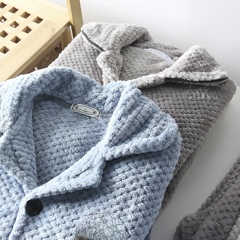 Soft Coral Fleece Pajama Set for Men Warm Home Clothes Long Sleeve Long Pants Comfortable Leisure Style Youth Suitable