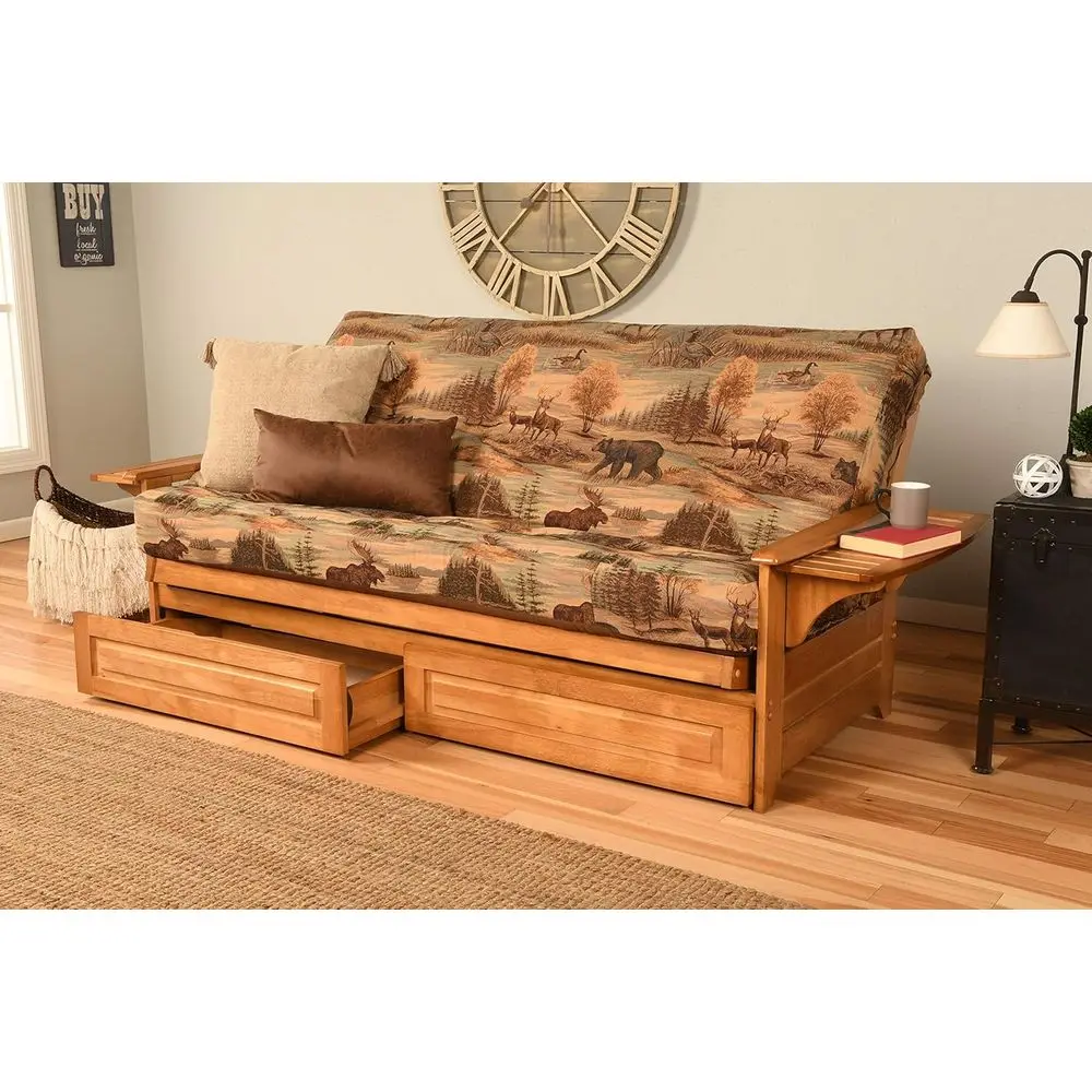 

Large Ull Size Storage Ottoman in Butternut Finish with Drawers, Canada