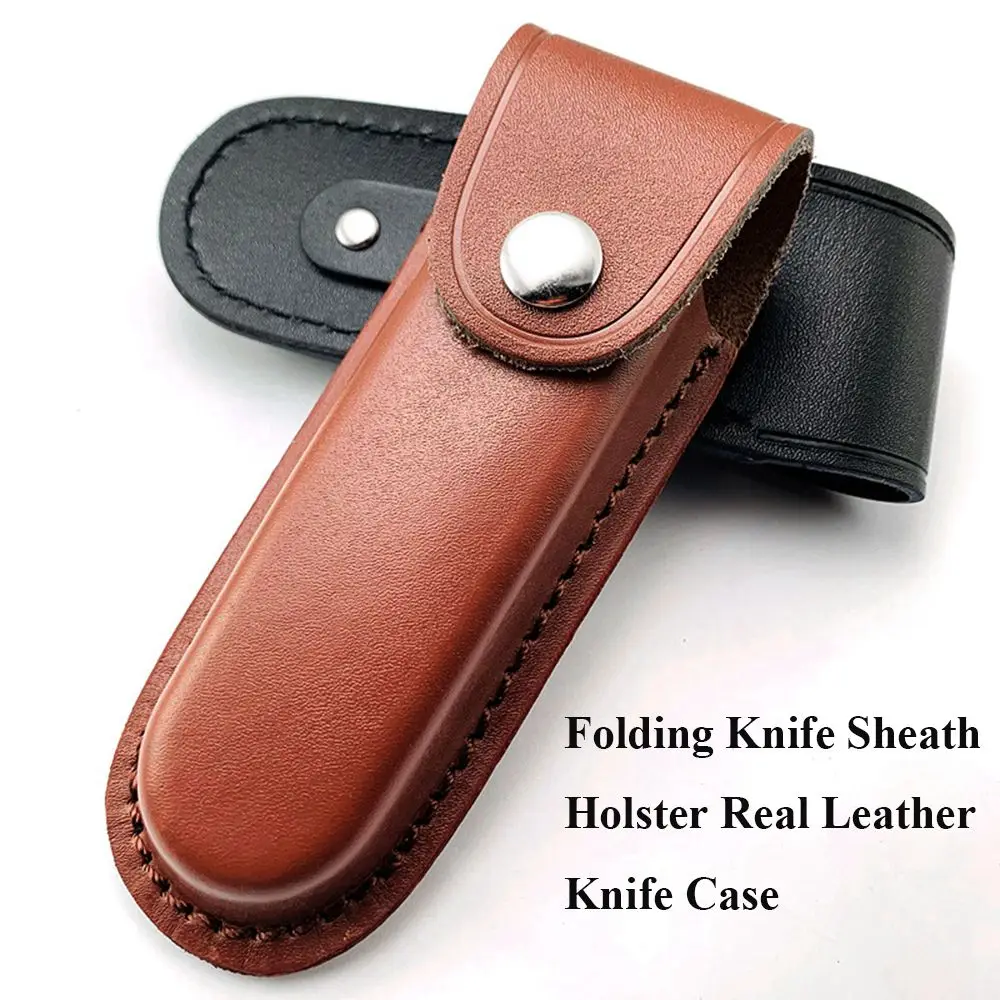 Brown Fold Knife Scabbard Tool Flashlight Belt Loop Case Holder Leather Sheath Pocket Hunt Camp Outdoor Carry Equipment