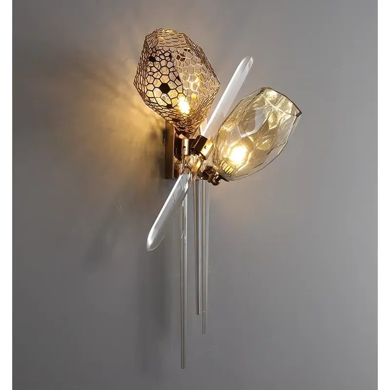 High End Modern Indoor G9 Lustre Fixtures Art Cristal Brass Glass Wall Sconce Room Decor Murano Glass Wall Lamp