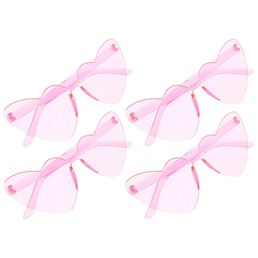 

4pcs Heart Shaped Sunglasses Transparent Candy Accessories Photo Props Rimless Eyewear For Beach Wedding
