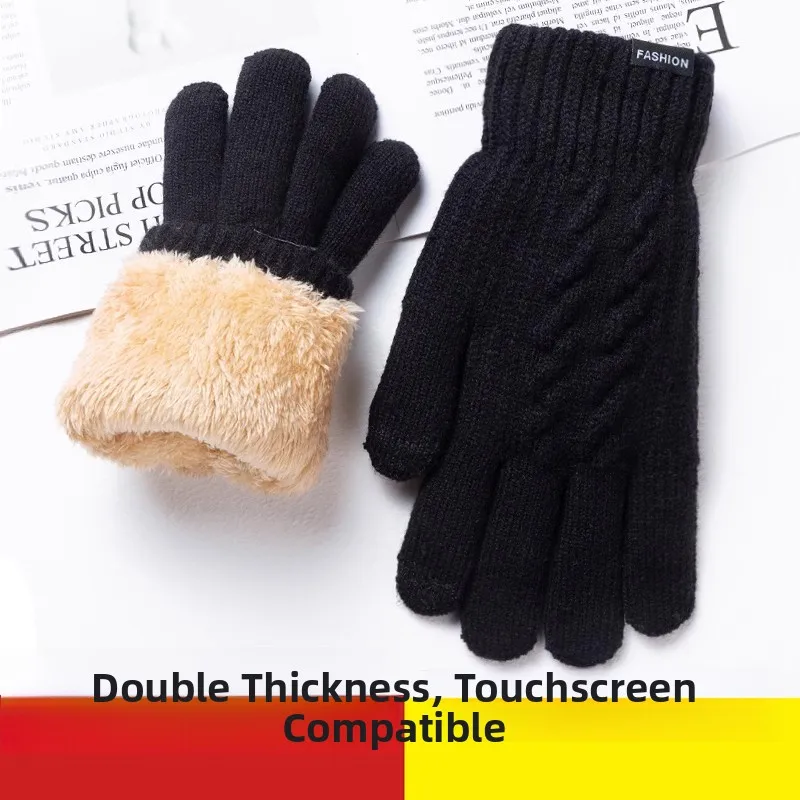 

Утепленные хлопковые перчатки с флисовой подкладкой и сенсорным экраном для мужчин и женщин, зимние, для езды на велосипеде, для защиты от холода, вязаные
