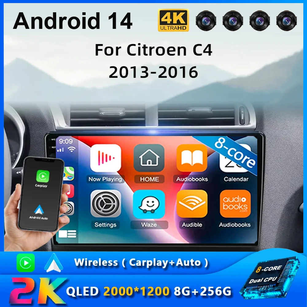 

Автомагнитола 2 Din, Android 14, для Citroen C4 2 B7 2013 2014 2015 2016, мультимедийный видеоплеер, GPS-навигация, 4G Carplay, авто QLED